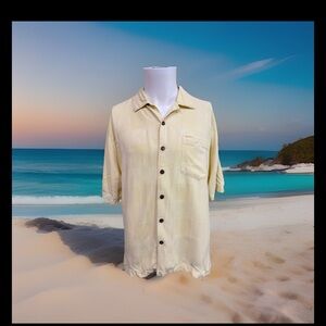 Jamaica Jaxx Mens Yellow Short Sleeve Collared Button-Up Shirt Size M